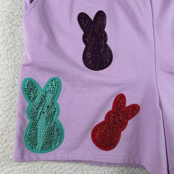 Queen Of Sparkles Shorts Womens XXL Purple Bunny Sequin Sweat Easter Lounge - Picture 3 of 16